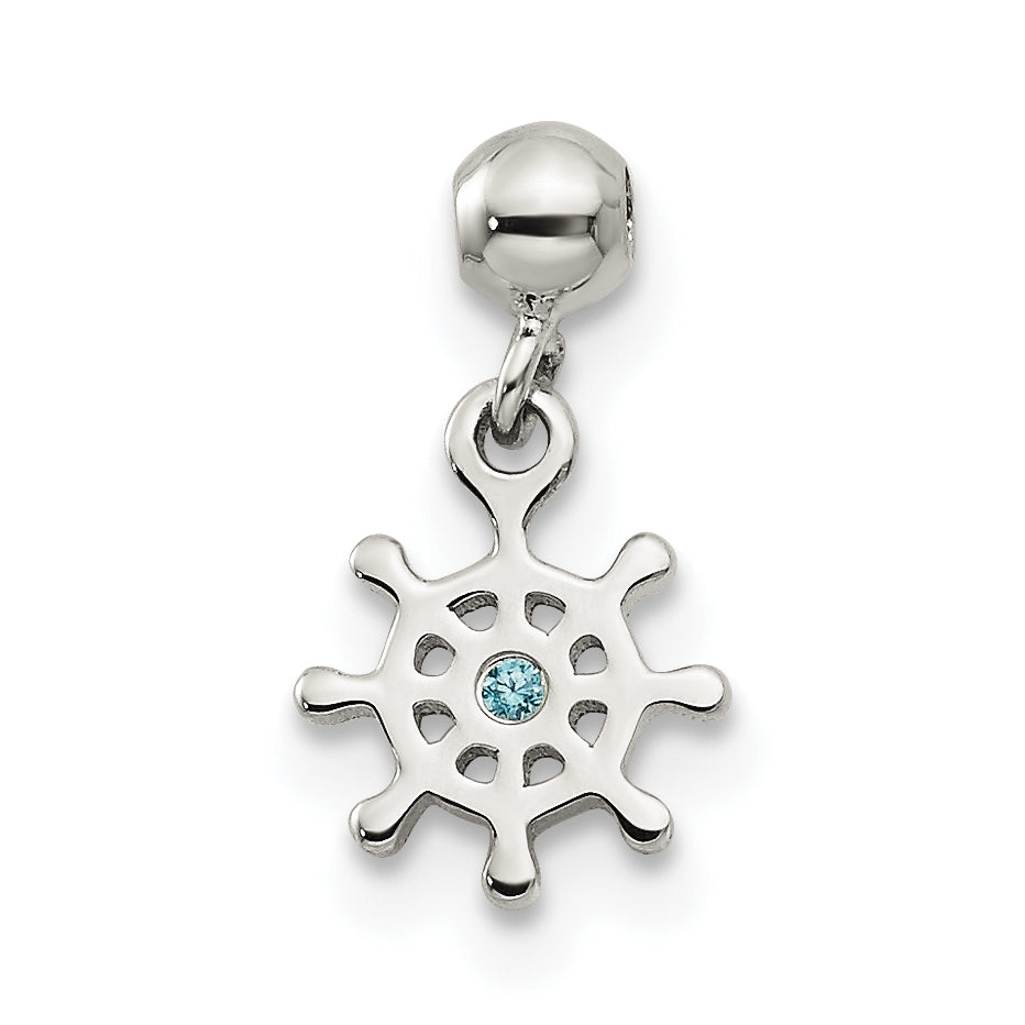 Sterling Silver Mio Memento Blue Cz Dangle Ship Charm