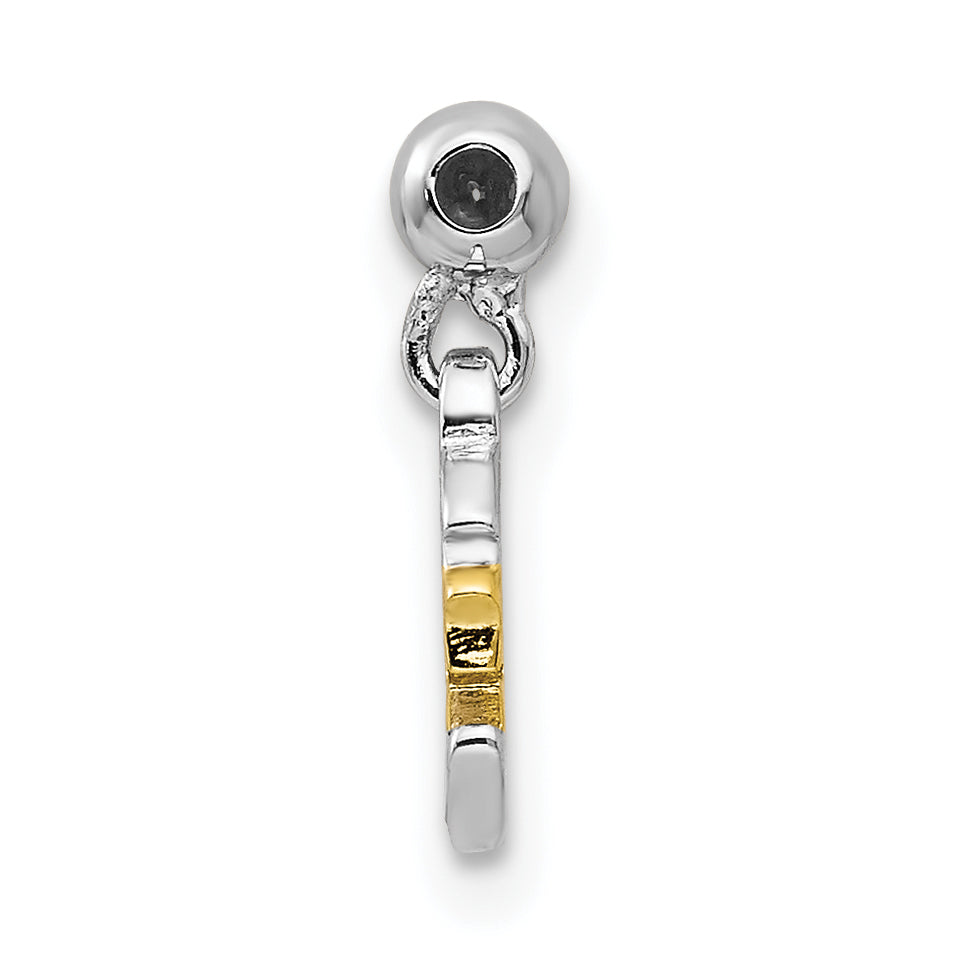 Sterling Silver Mio Memento Rhodium-Plated Gold-Tone Cz Dangle Moon Charm