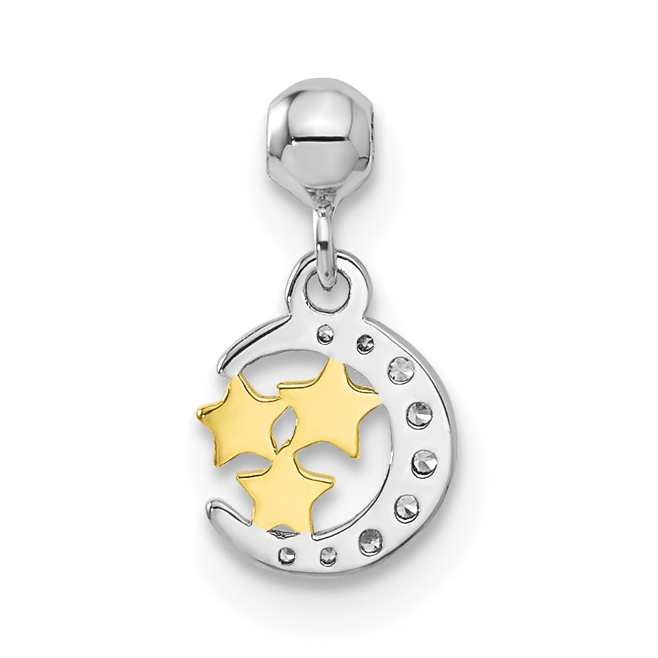 Sterling Silver Mio Memento Rhodium-Plated Gold-Tone Cz Dangle Moon Charm