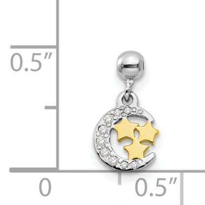 Sterling Silver Mio Memento Rhodium-Plated Gold-Tone Cz Dangle Moon Charm