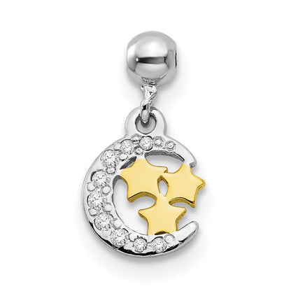 Sterling Silver Mio Memento Rhodium-Plated Gold-Tone Cz Dangle Moon Charm