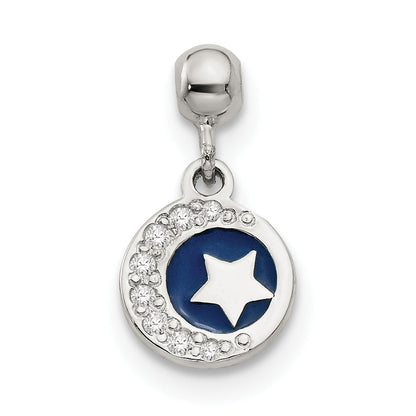 Sterling Silver Mio Memento Enamel Cz Dangle Moon And Star Charm