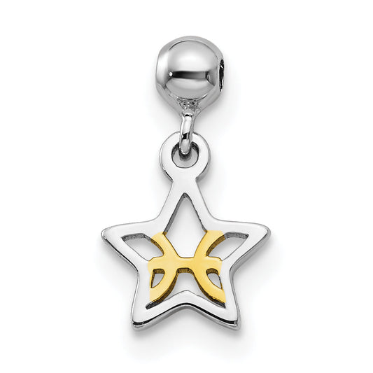 Sterling Silver Mio Memento Rhodium-Plated Gold-Tone Dangle Star Charm