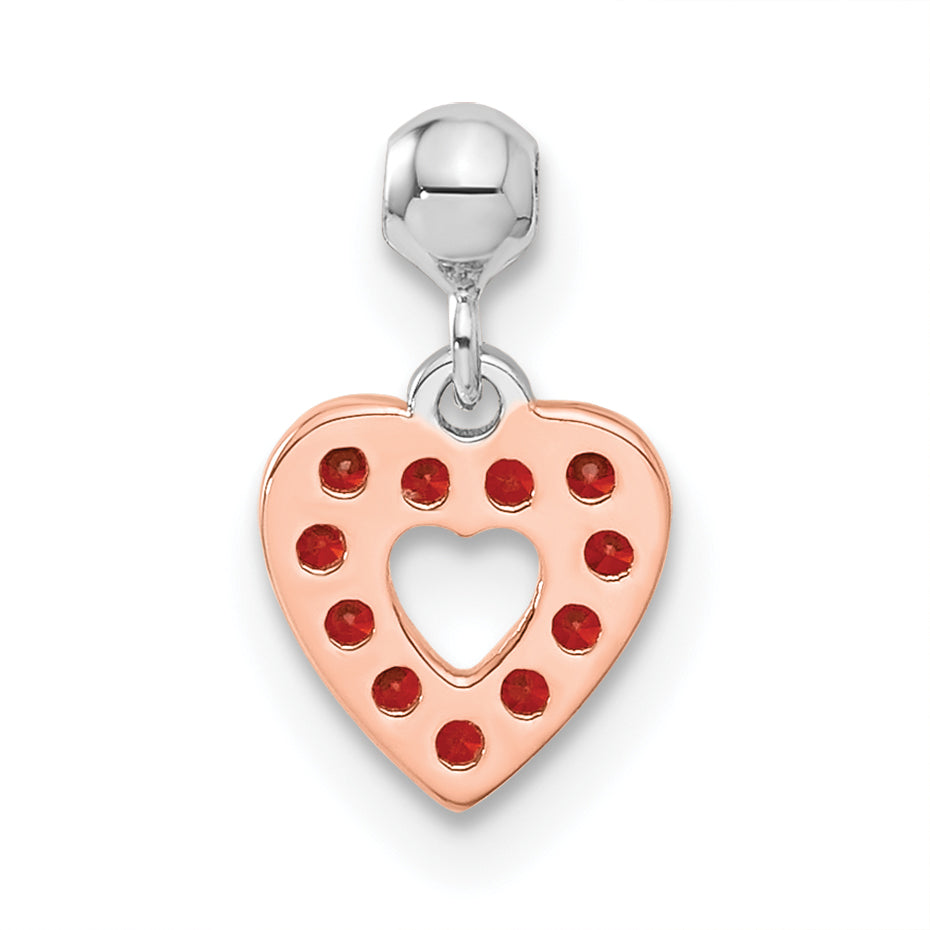 Sterling Silver Mio Memento Rose-Tone Red Cz Dangle Heart Charm