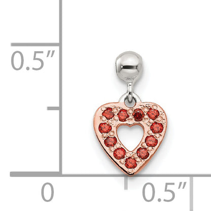 Sterling Silver Mio Memento Rose-Tone Red Cz Dangle Heart Charm