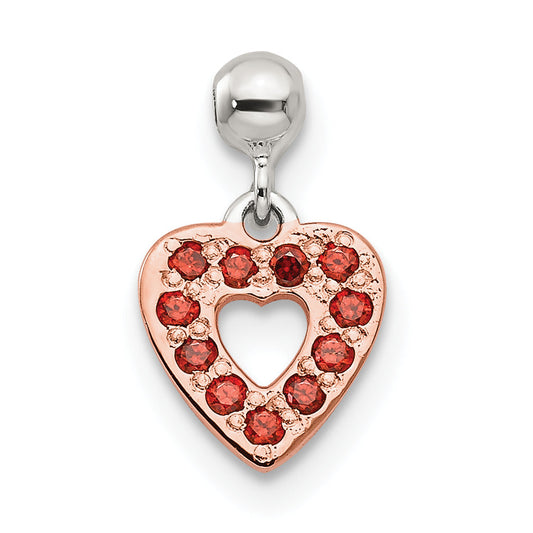 Sterling Silver Mio Memento Rose-Tone Red Cz Dangle Heart Charm