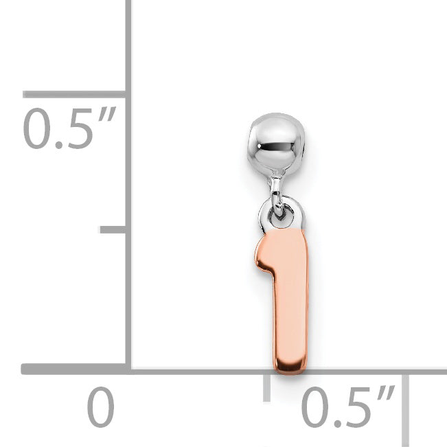 Sterling Silver Mio Memento Rhodium-Plated Rose-Tone Dangle Number 1 Charm