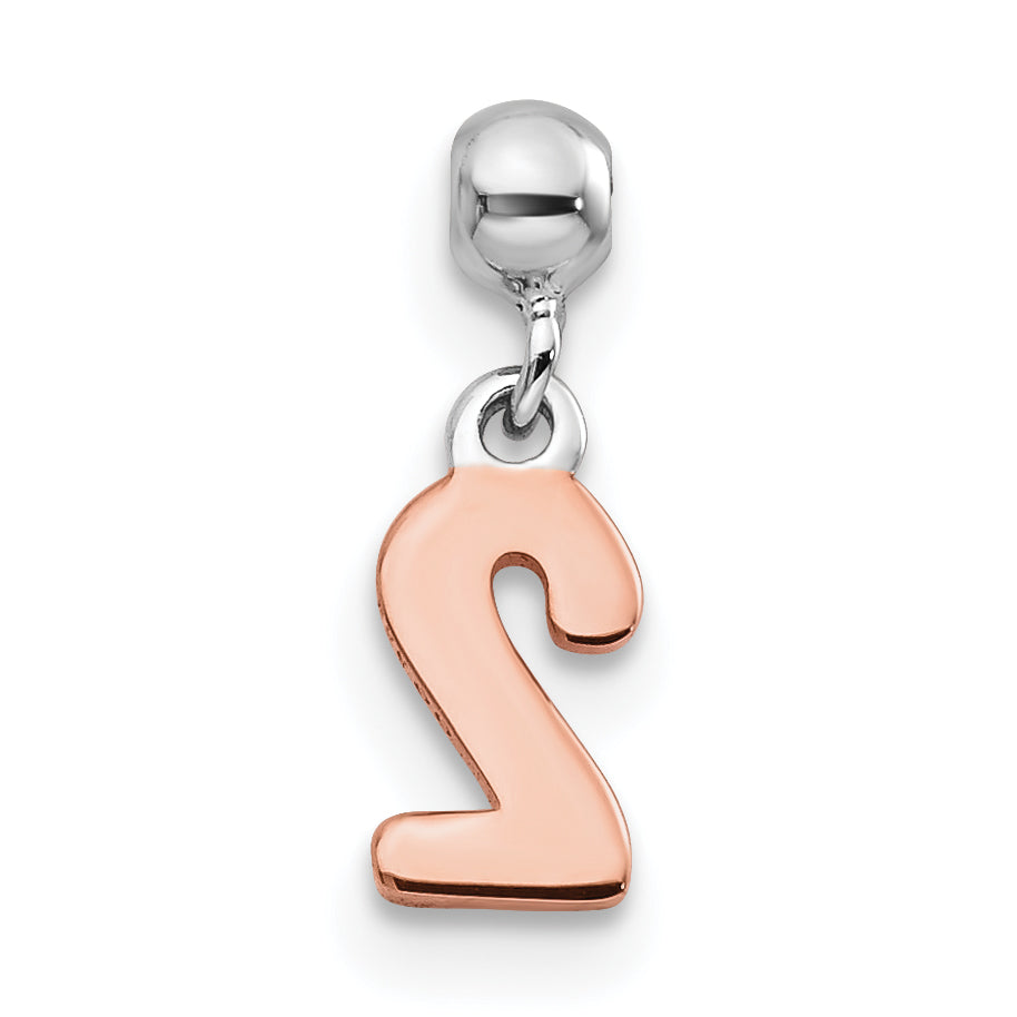 Sterling Silver Mio Memento Rhodium-Plated Rose-Tone Dangle Number 2 Charm