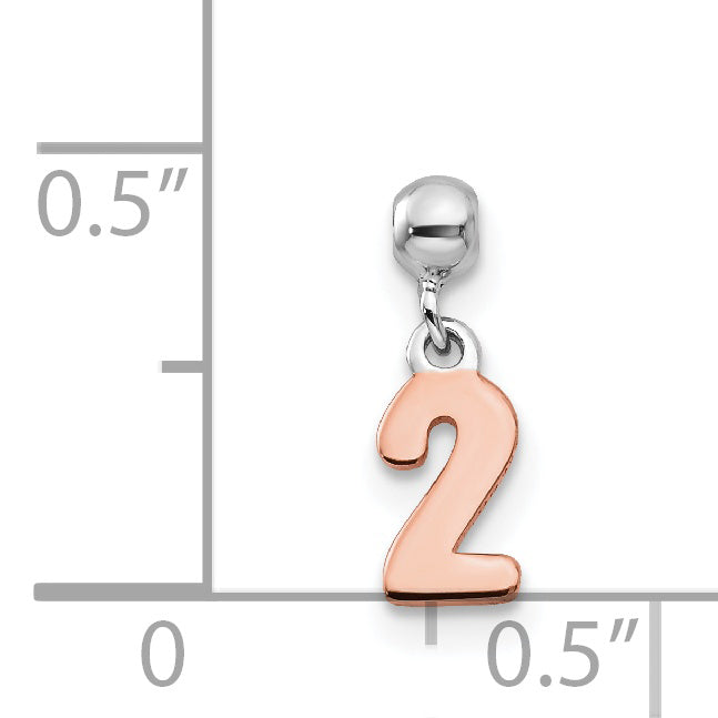 Sterling Silver Mio Memento Rhodium-Plated Rose-Tone Dangle Number 2 Charm