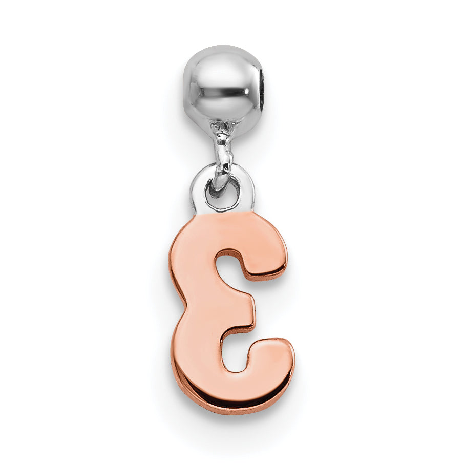 Sterling Silver Mio Memento Rhodium-Plated Rose-Tone Dangle Number 3 Charm
