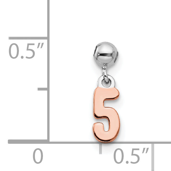 Sterling Silver Mio Memento Rhodium-Plated Rose-Tone Dangle Number 5 Charm