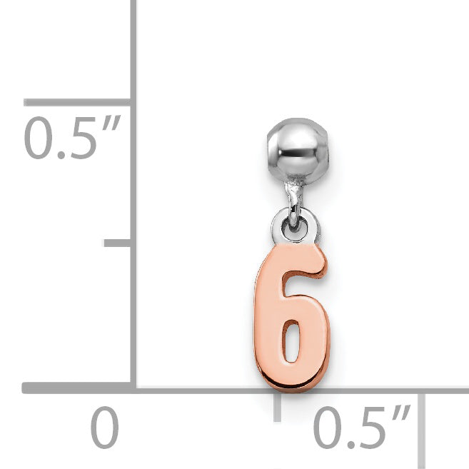 Sterling Silver Mio Memento Rhodium-Plated Rose-Tone Dangle Number 6 Charm
