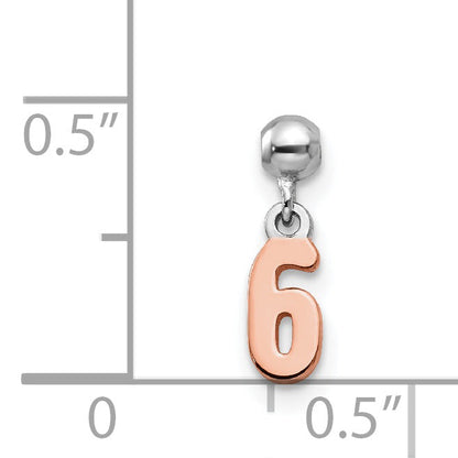 Sterling Silver Mio Memento Rhodium-Plated Rose-Tone Dangle Number 6 Charm