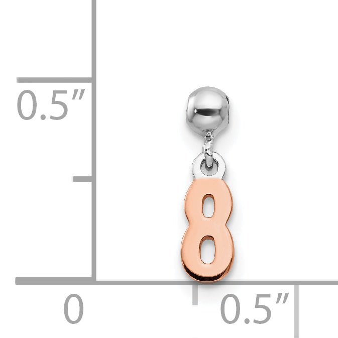 Sterling Silver Mio Memento Rhodium-Plated Rose-Tone Dangle Number 8 Charm