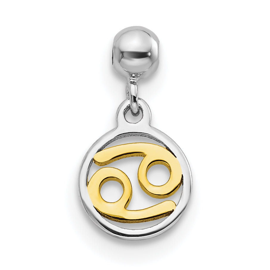 Sterling Silver Mio Memento Rhodium-Plated Gold-Tone Dangle Cancer Charm
