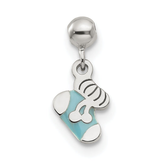 Sterling Silver Mio Memento Blue Enamel Dangle Baby Sock Charm