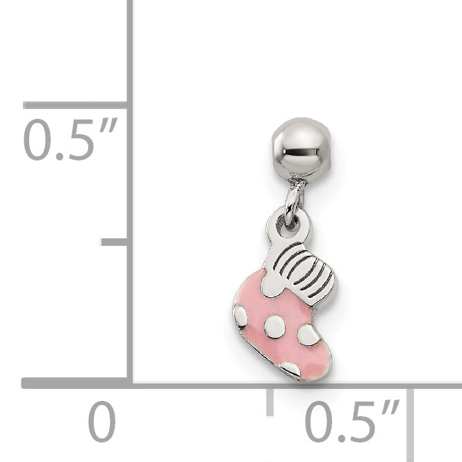 Sterling Silver Mio Memento Pink Enamel Dangle Baby Sock Charm