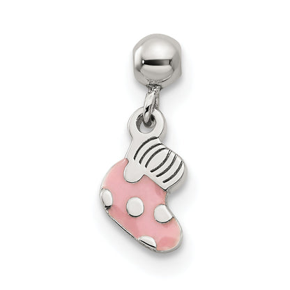 Sterling Silver Mio Memento Pink Enamel Dangle Baby Sock Charm
