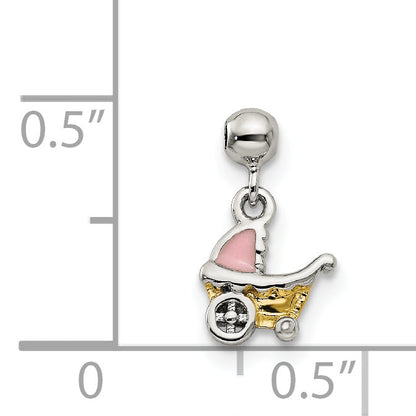 Sterling Silver Mio Memento Gold Tone Enamel Baby Carriage Charm