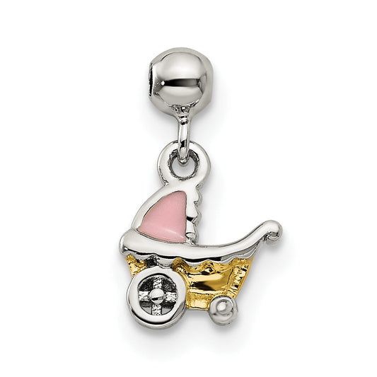 Sterling Silver Mio Memento Gold Tone Enamel Baby Carriage Charm