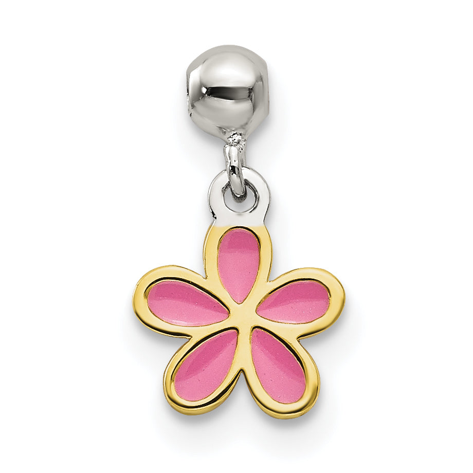 Sterling Silver Mio Memento Gold-Tone Pink Enamel Flower Charm