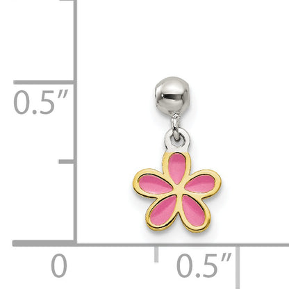 Sterling Silver Mio Memento Gold-Tone Pink Enamel Flower Charm