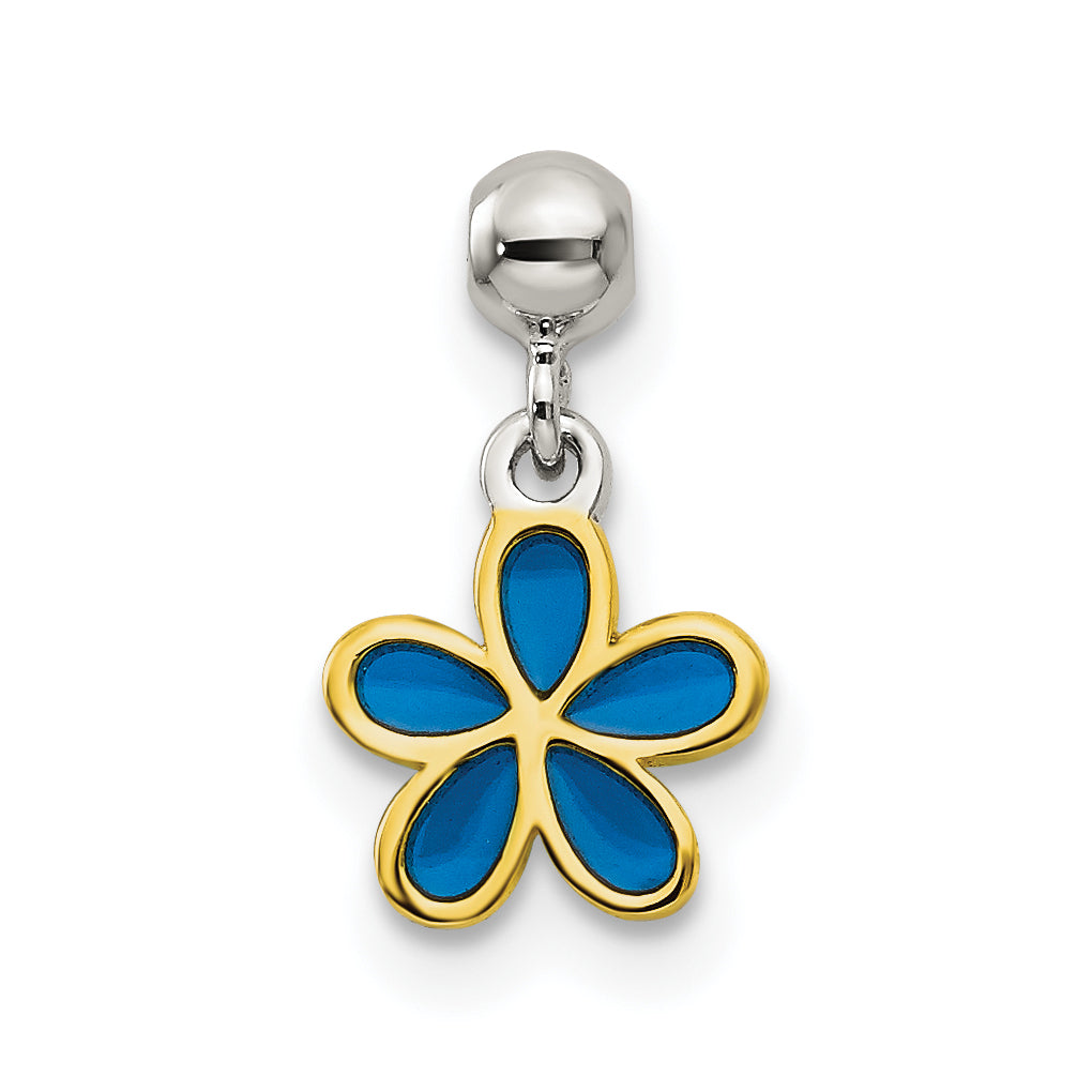 Sterling Silver Mio Memento Gold-Tone Blue Enamel Flower Charm