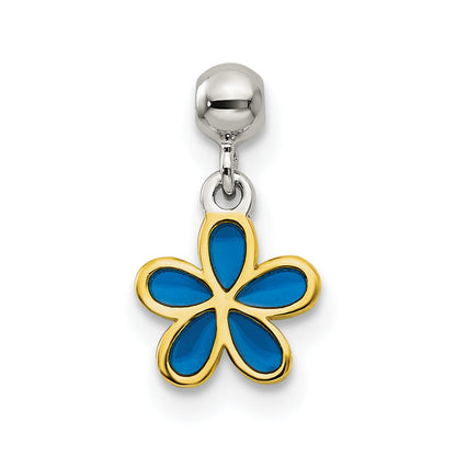 Sterling Silver Mio Memento Gold-Tone Blue Enamel Flower Charm