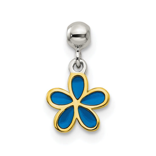 Sterling Silver Mio Memento Gold-Tone Blue Enamel Flower Charm