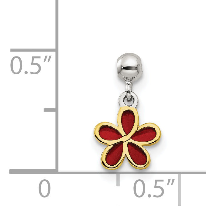Sterling Silver Mio Memento Gold-Tone Red Enamel Flower Charm