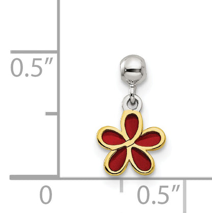 Sterling Silver Mio Memento Gold-Tone Red Enamel Flower Charm