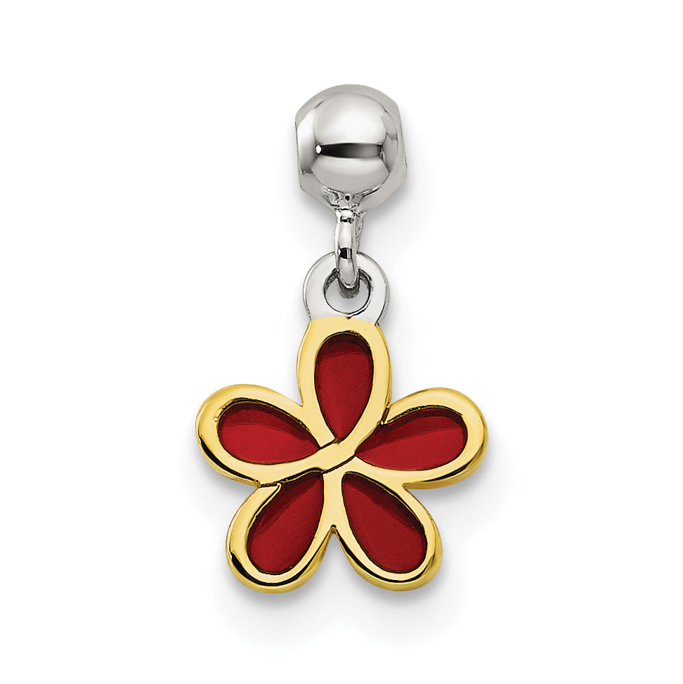 Sterling Silver Mio Memento Gold-Tone Red Enamel Flower Charm