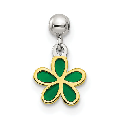 Sterling Silver Mio Memento Gold-Tone Green Enamel Flower Charm