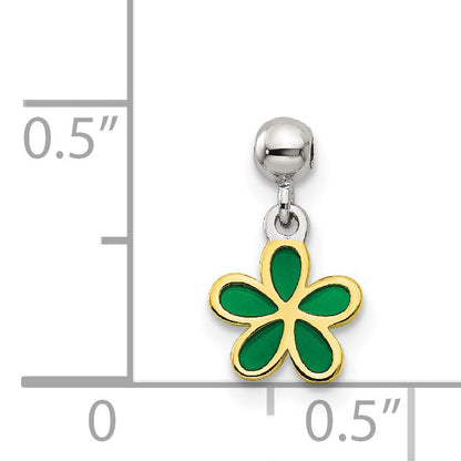 Sterling Silver Mio Memento Gold-Tone Green Enamel Flower Charm