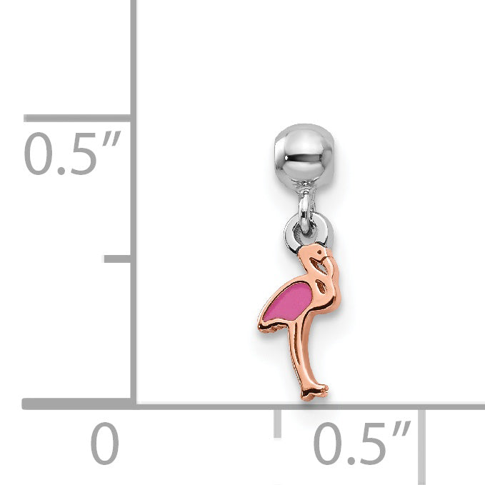 Sterling Silver Mio Memento Rhodium-Plated Rose-Tone Enamel Dangle Flamingo Charm