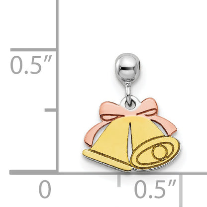 Sterling Silver Mio Memento Rhodium-Plated Rose-Tone And Gold-Tone Bell Charm