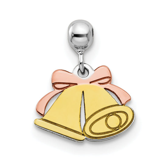 Sterling Silver Mio Memento Rhodium-Plated Rose-Tone And Gold-Tone Bell Charm