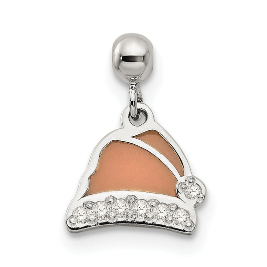 Sterling Silver Mio Memento Enamel With Cz Dangle Santa Hat Charm