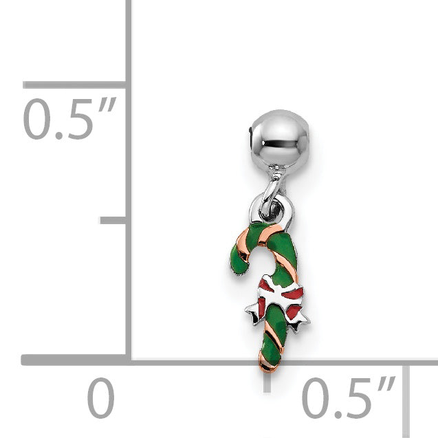 Sterling Silver Mio Memento Rhodium-Plated Gold-Tone Enamel Candy Cane Charm