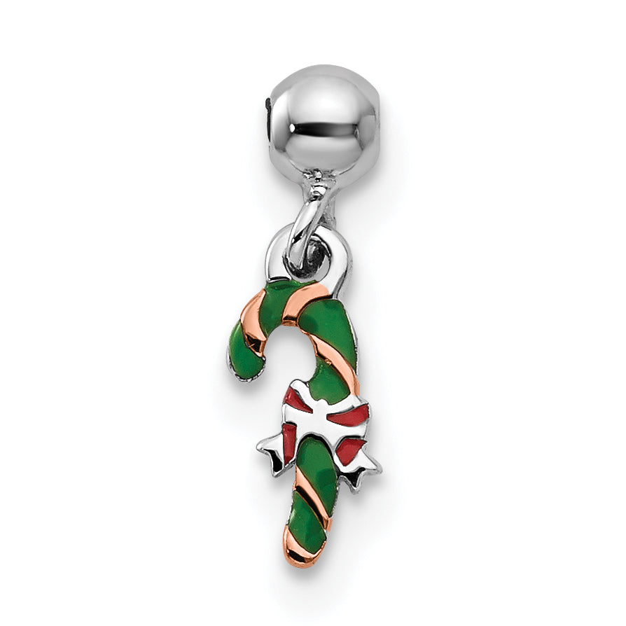 Sterling Silver Mio Memento Rhodium-Plated Gold-Tone Enamel Candy Cane Charm