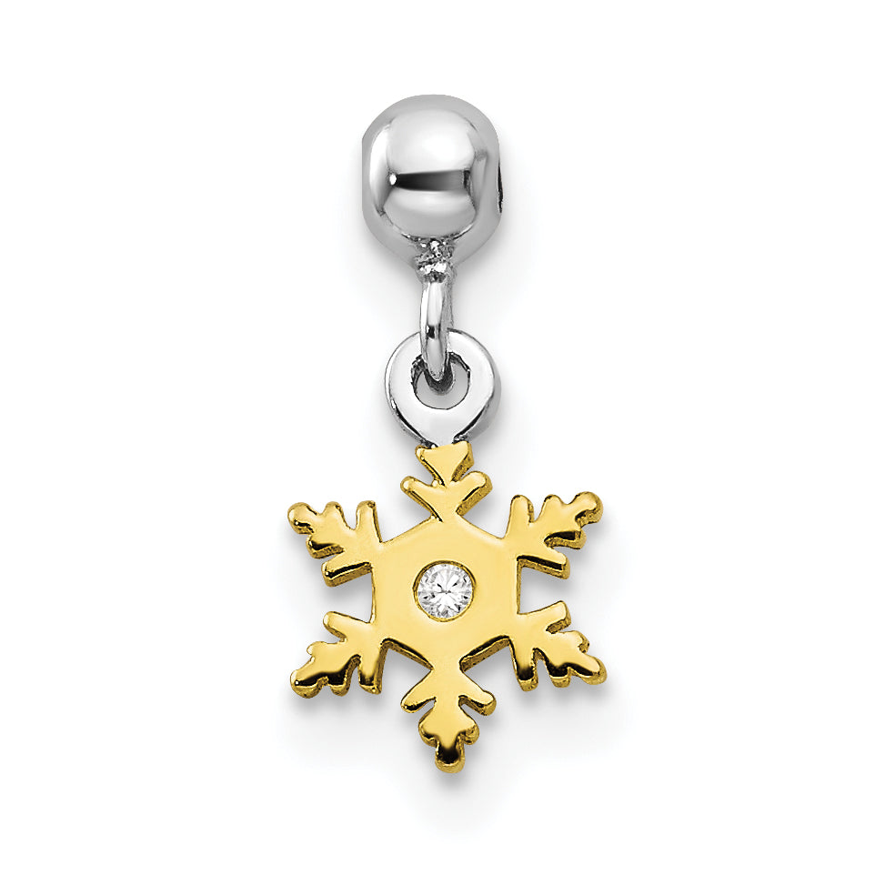 Sterling Silver Mio Memento Rhodium-Plated Gold-Tone Cz Snow Flake Charm