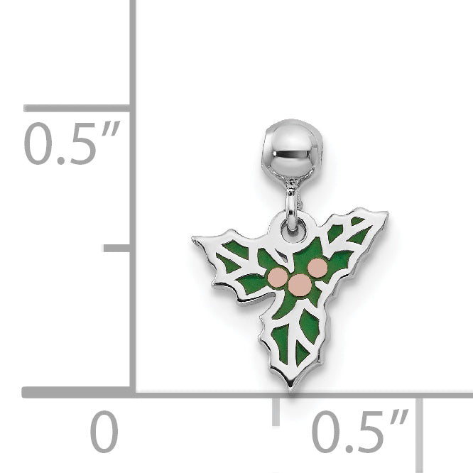 Sterling Silver Mio Memento Rhodium-Plated Rose-Tone Enamel Mistletoe Charm