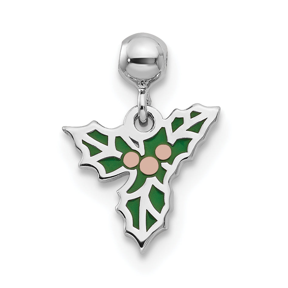 Sterling Silver Mio Memento Rhodium-Plated Rose-Tone Enamel Mistletoe Charm