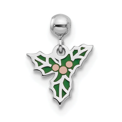 Sterling Silver Mio Memento Rhodium-Plated Rose-Tone Enamel Mistletoe Charm