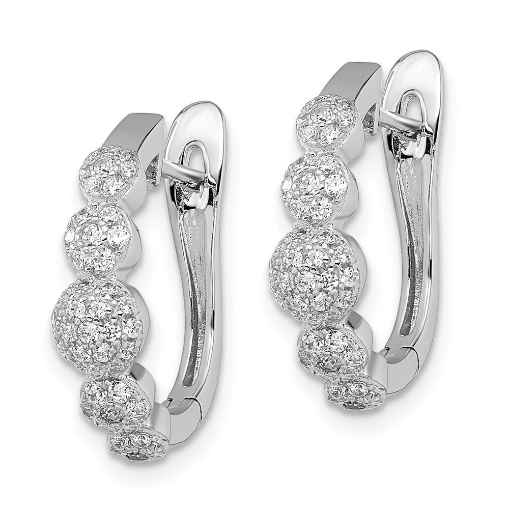 Sterling Silver Brilliant Embers Rhodium-Plated 92 Stone Micro Pav Cz Hinged Hoop Earrings