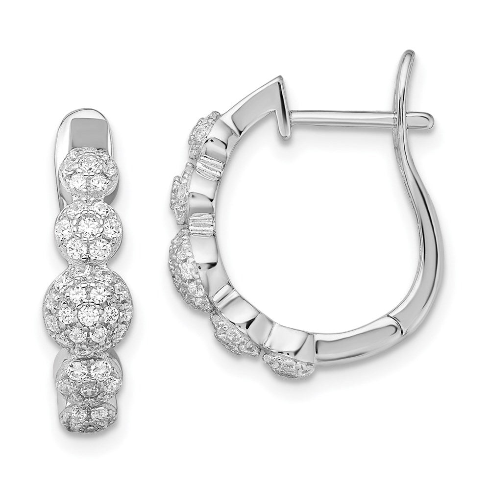 Sterling Silver Brilliant Embers Rhodium-Plated 92 Stone Micro Pav Cz Hinged Hoop Earrings