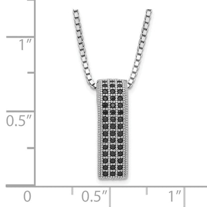 Sterling Silver Black Cz True Fire Polished Bar W/ 2In Ext Necklace