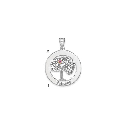 Sterling Silver Silver/Rhod-Plated 1 Birthstone With 14K Bezel Family Pendant