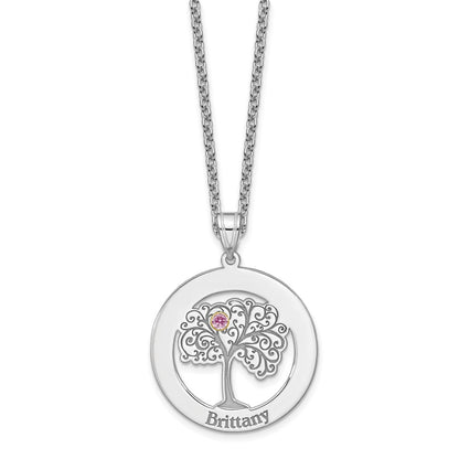 Sterling Silver Silver/Rhod-Plated 1 Birthstone With 14K Bezel Family Pendant