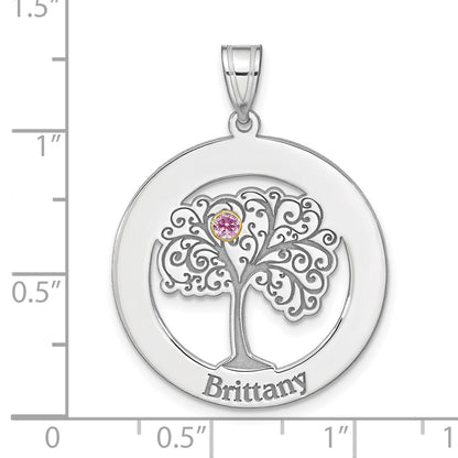 Sterling Silver Silver/Rhod-Plated 1 Birthstone With 14K Bezel Family Pendant